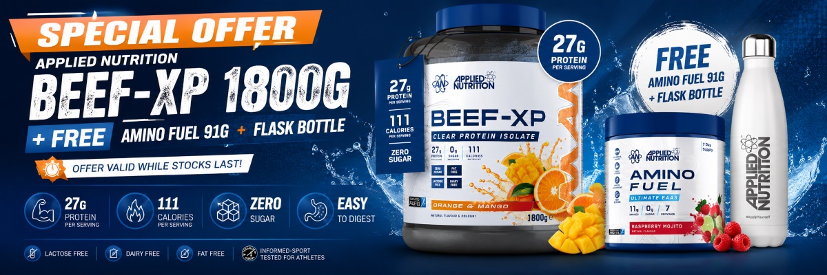 Applied Nutrition Clear Hydrolysed Beef-XP Protein 1.8kg + Flask Bottle + Mini Amino