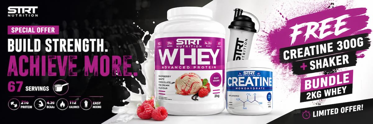 STRT Nutrition Whey Protein 2kg + Shaker + Creatine 300g